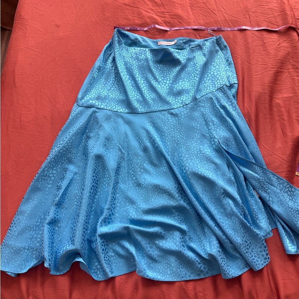 Rebecca Minkoff Blue Satin Textured Midi Skirt